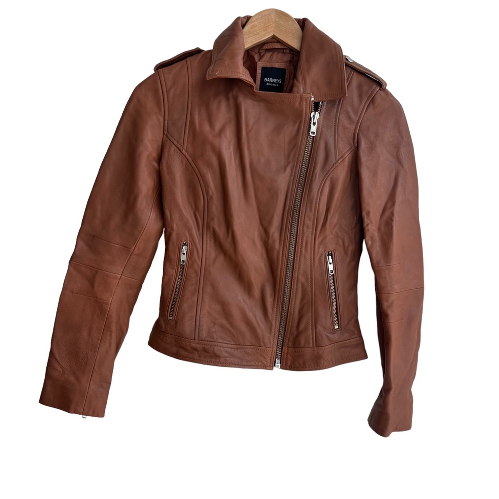 Barney's Originals Long Sleeve Full Zip Brown Moto Jacket Size 10